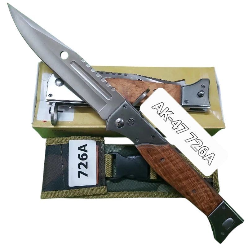 มีดพกมีดปลายปืนมีดพก AK-47/726A ขนาดใหญ่ เลสด้ามไม้