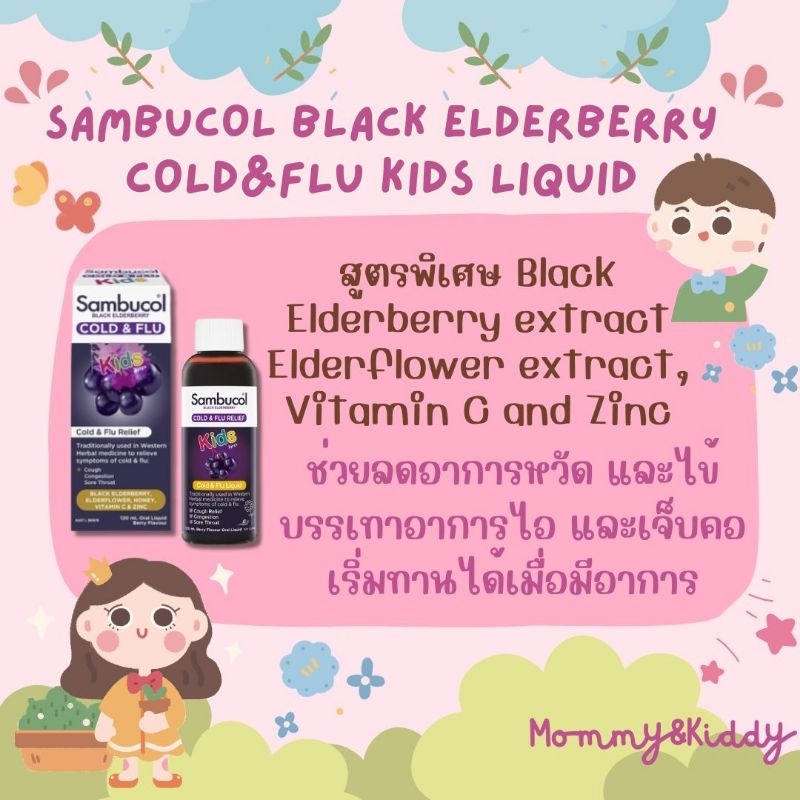 ส่งด่วน Sambucol Black Elderberry Cold & Flu Kids Liquid  (Exp.02/27) วิตามินเสริมภูมิคุ้มกันร่างกาย – โปรปัง