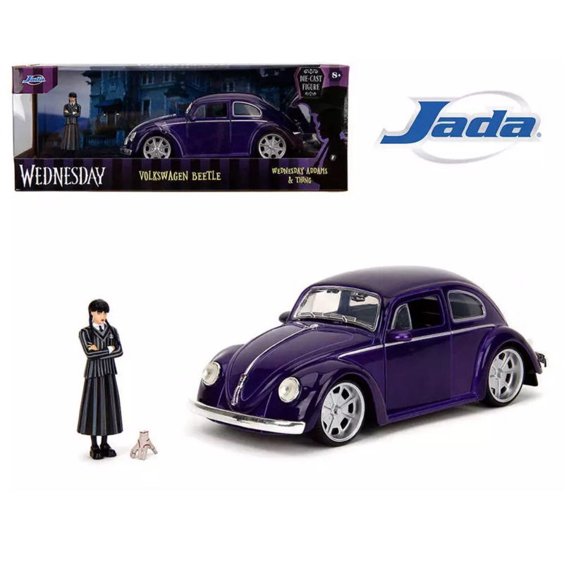 JADA 1959 VW Beetle w/Wednesday Addams & Thing Figure 1:24.Diecast Car #35131