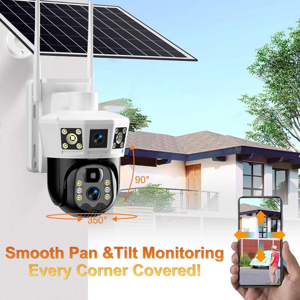 Eseecloud wifi- SIM 4G Camera 12MP 6K 18LED SolarCell กล้องวงจรปิดใส่ซิม -ไวไฟ โซลาร์เซล 12ล้านพิกเซล กล้อง2เลนส์3จอ
