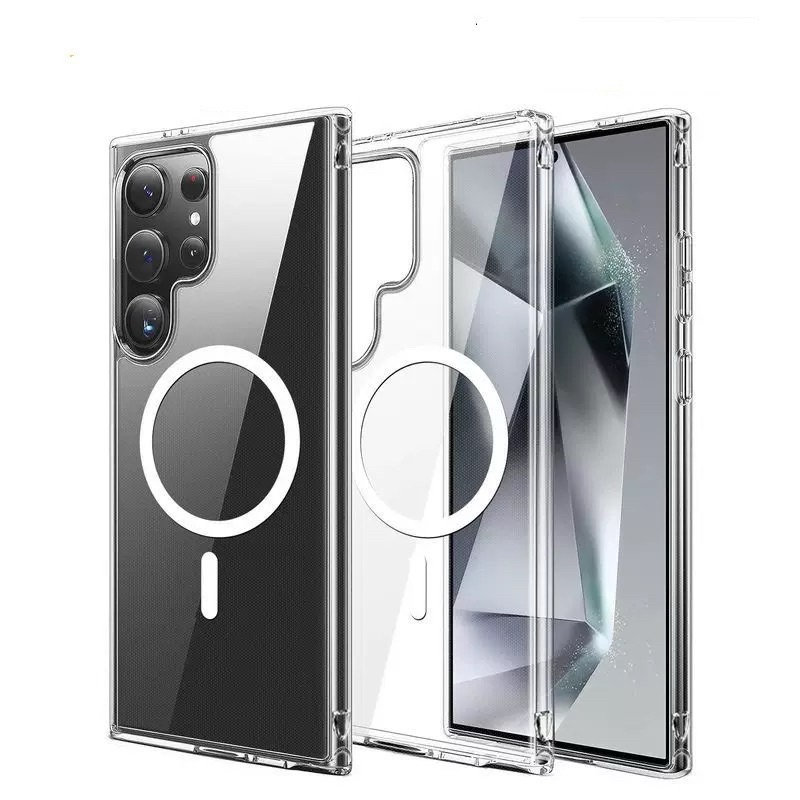 เคสโทรศัพท์มือถือแบบใส พร้อมที่ชาร์จแม่เหล็กไร้สายสำหรับรุ่น Samsung S25Ultra S25Plus S25