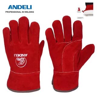 Andeli ถุงมือหนัง ถุงมือเชื่อม 10นิ้ว 14 นิ้ว สีน้ำเงิน สีแดง หนังนุ่ม ทนไฟ เย็บดี