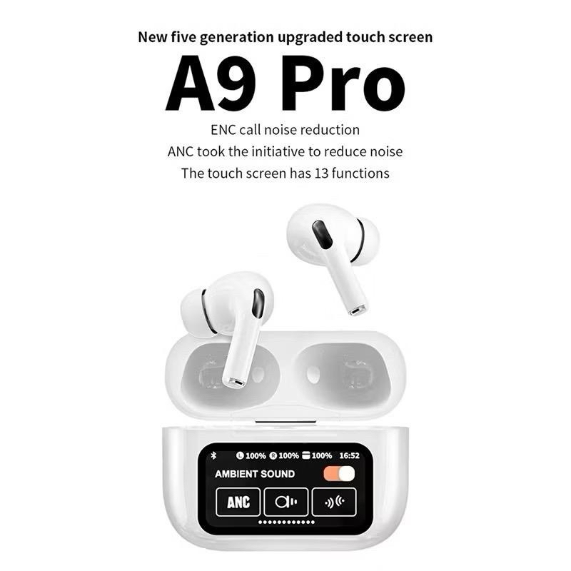 ใหม่ A9 Pro anc หูฟังไร้สายบลูทูธหน้าจอสัมผัสอัจฉริยะ 5.4 พร้อมไมโครโฟน IPX5 ลดเสียงรบกวน TWS อัจฉริยะเต็มรูปแบบ