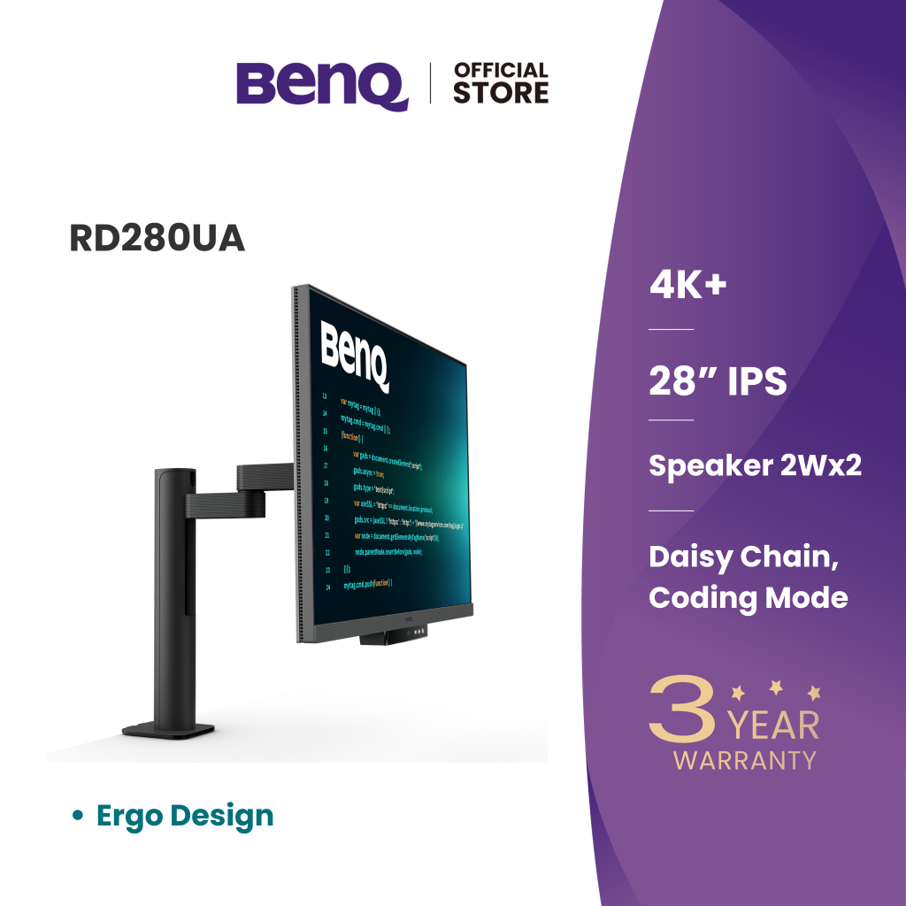 BenQ RD280UA IPS 28.2นิ้ว 4K+ Flexible Arm Programming Monitor (Ultimate Coding Experience)