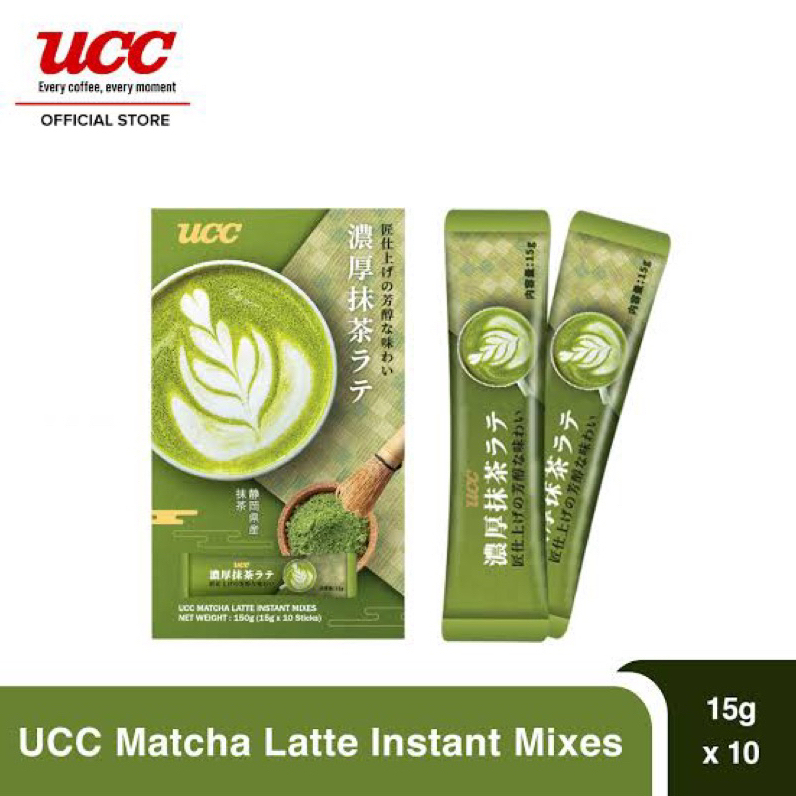UCC Matcha Latte ผงมัทฉะพร้อมชง มี 10 ห่อแยกซอง น้ำหนัก 150 กรัม สินค้าจากมาเลเซีย มีฮาลาล BB.15/01/