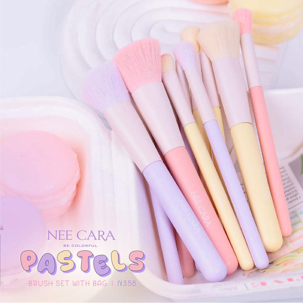N358 (คละสี) Nee Cara 4pcs Brush Set With Bag แปรงแต่งหน้า ขนแปรงนุ่ม เบาสบาย - รูปที่ 6