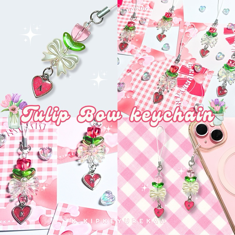 Keyring พวงกุญแจเจ้าหญิง ทิวลิปโบว์ขาว Tulip Bow Keychain จี้ตัวอักษร A - Z ♡