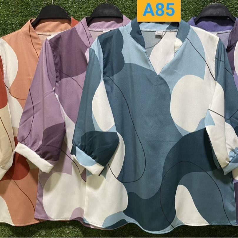 //เสื้อสาวอวบ//A85//เสื้อคอจีนแขนศอกศิลผ้าไหมอิตาลี ฟรีไซ38-42นิ้ว ยาว24นิ้ว หน้าผ้า42นิ้วราคา119บาท