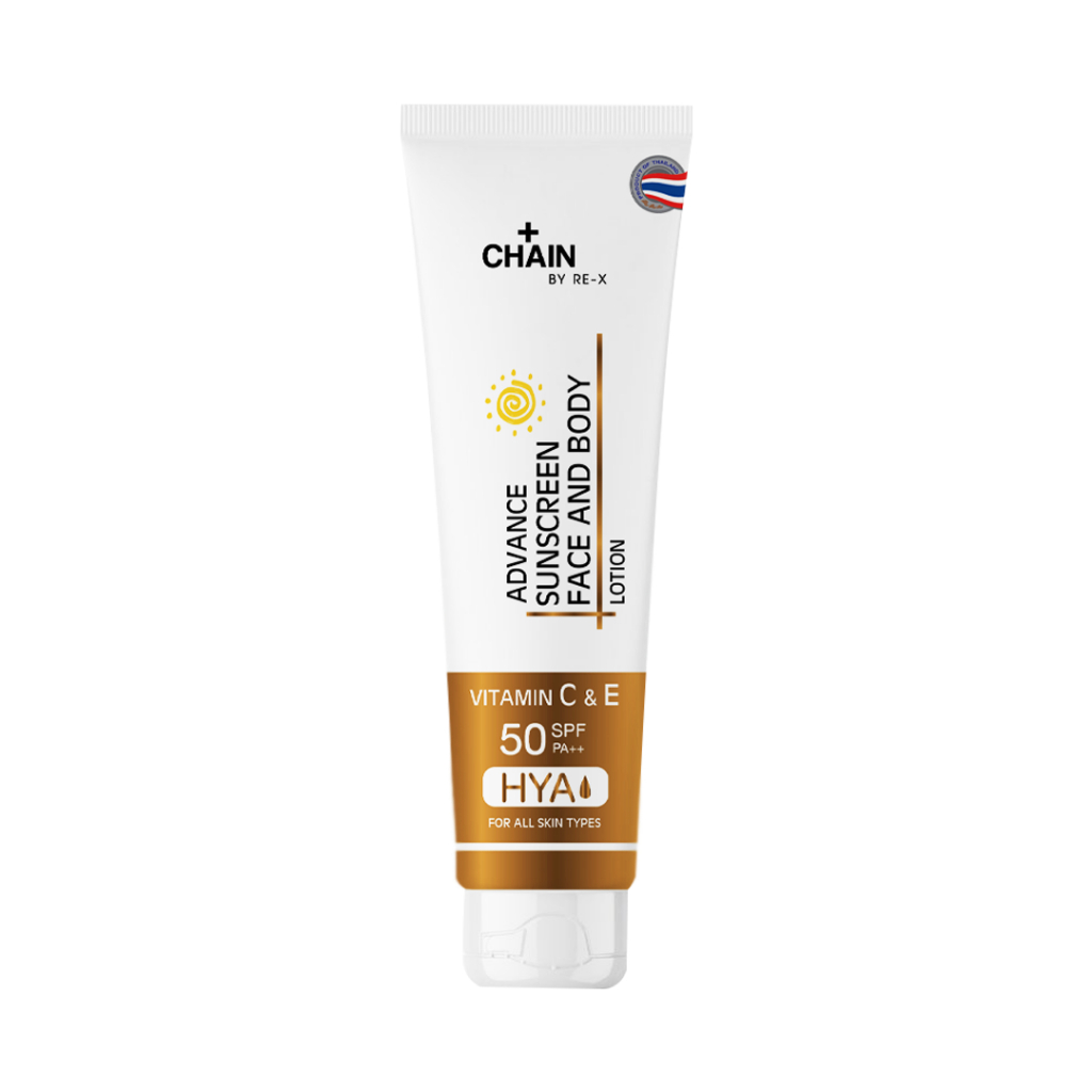 Chain By Re-x Advance Sunscreen Face And Body Lotipn Vitamin C&E SPF 50 PA++(กันแดด)