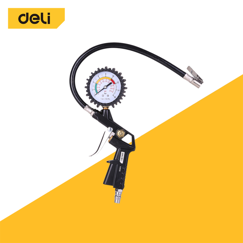 Deli หัวเติมลมพร้อมเกจ์วัดลม ปืนเติมลมยาง 220 ปอนด์ ขนาดกระทัดรัด แข็งแรง ทนทาน