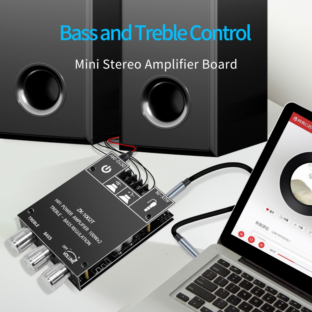 WUZHIAudio แอมป์จิ๋ว ZK 1002T 2*100W บลูทูธเสียงแหลมและเบสซับวูฟเฟอร์เครื่องขยายเสียงช่องเสียงสูงสเตอริโอเบส AMP