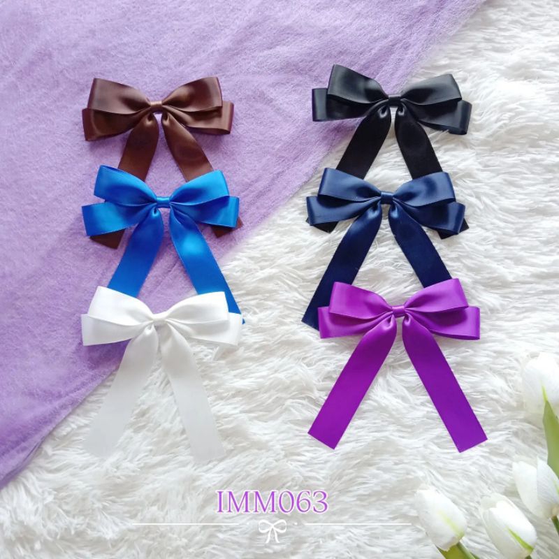 [IMM063] โบว์นักเรียนหางสั้น โบว์ติดผมทรงปีกนก (13x14cm) หน้ากว้าง2.5cm ผ้านุ่มมาก