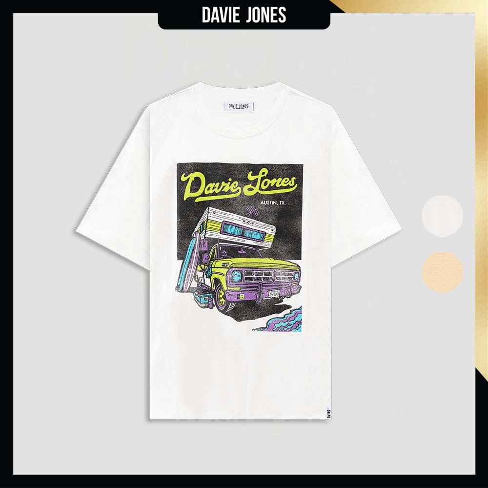 DAVIE JONES [BE FEARLESS] เสื้อยืดผู้ชาย Graphic Slim Fit T-Shirt สีขาว กากี TB0446