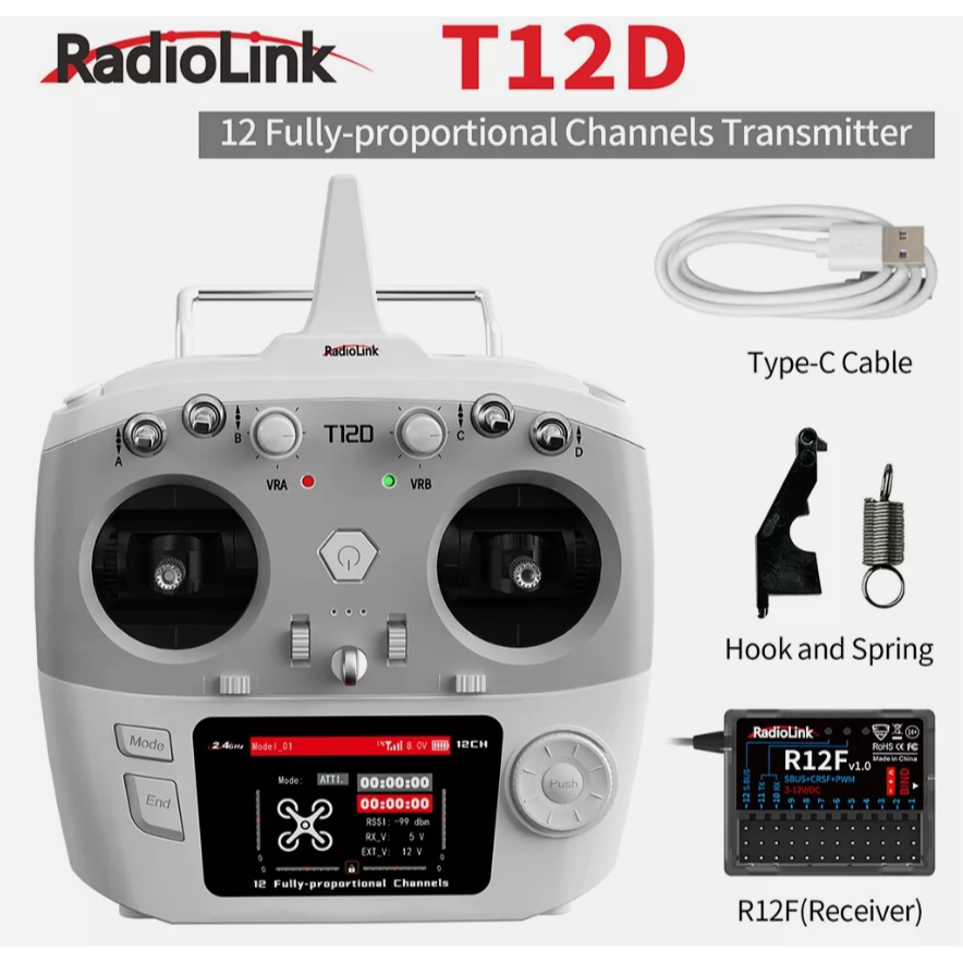 [รีโมท] RadioLink T12D 12CH RC 2.4G Transmitter R12F Receiver for Aircraft Car Boat รีโมท 12ช่อง ฟัง