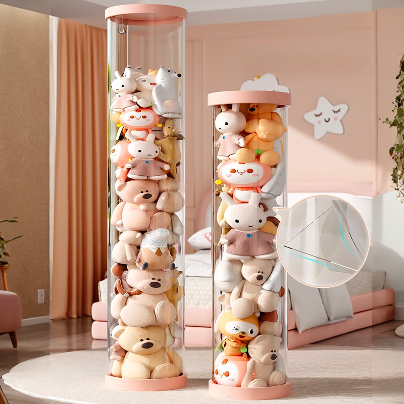 Ubear ถังเก็บตุ๊กตาแบบใส ถังเก็บของเล่นตุ๊กตา ทรงกระบอก ขนาดใหญ่ ที่เก็บตุ๊กตา หมุนได้ ทำจาก PVC