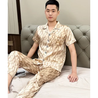 🤑พร้อมส่ง🤑1001 ชุดนอนผู้ชาย เเขนสั้นขายาว ผ้าซาตินสุดหรู คอปก pajamas men เซ็ทเสื้อ ผ้าเย็น ผ้านิ่มไม่เเข็ง