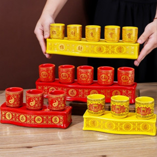 ชุดถ้วยน้ำชา มีฐานวาง ไหว้พระ ไหว้เจ้า (3ใบ/5ใบ) วัสดุงานเซร…