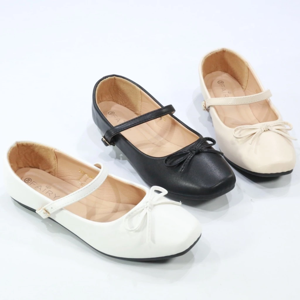 222-5 รองเท้าหนังด้านแมรี่เจน พื้นนุ่มมาก หัวตัด PU หน้าโบว์ FAIRY