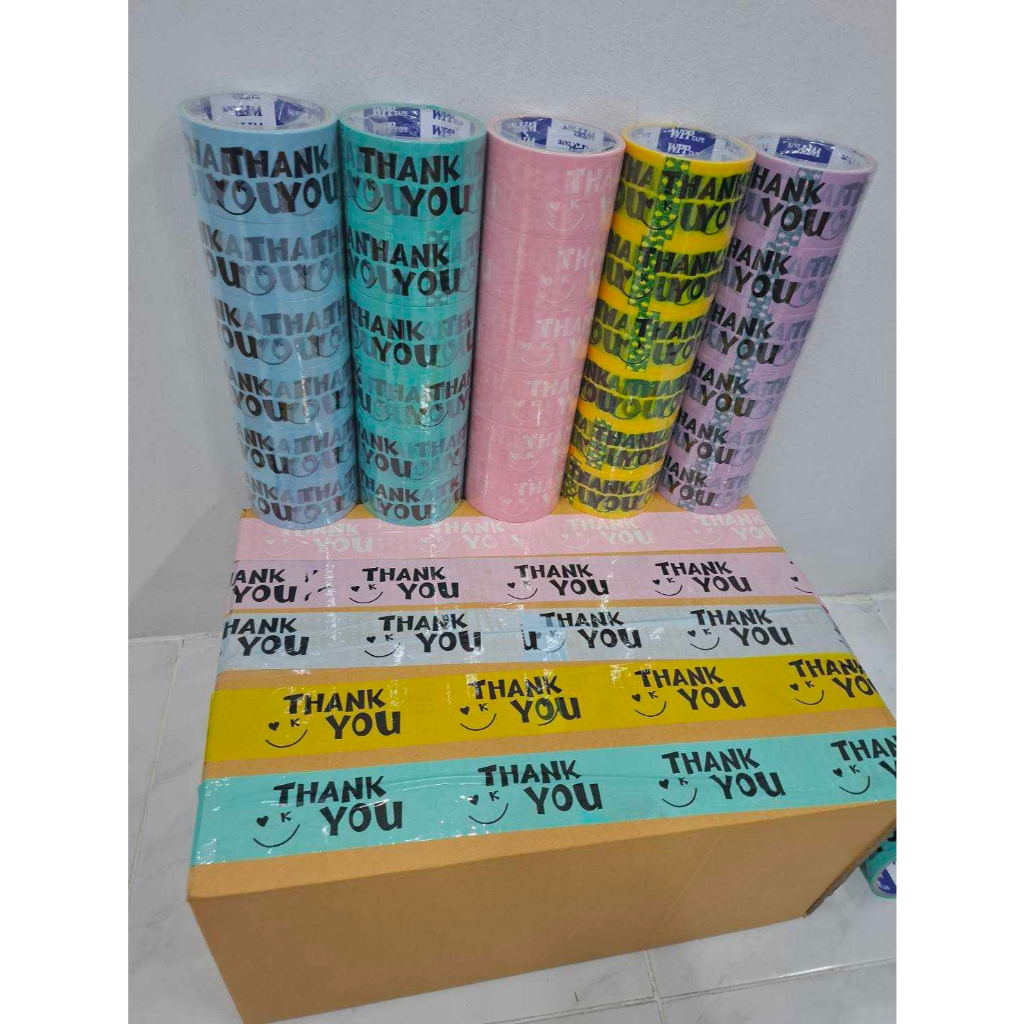 1ม้วนเทปthank you สีพาสเทล กว้าง2นิ้ว ยาว20หลา/45หลา/100หลา
