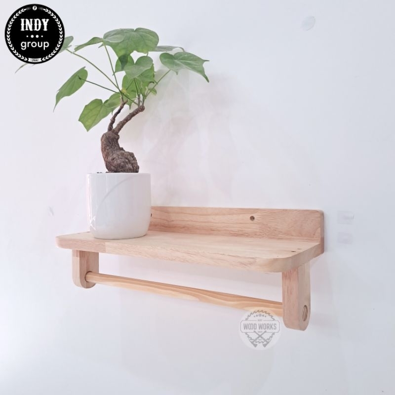 ชั้นไม้ติดผนัง ชั้นวางติดผนัง พร้อมราวแขวน ยาว 20-95 cm ‼️แถมฟรี น็อต+พุก ยึดผนัง ไม่ต้องซื้อเพิ่ม‼️