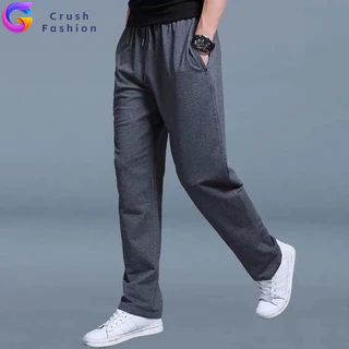 Crush กางเกงกีฬาหลวมสบาย ๆ สำหรับผู้ชาย ผ้าวอร์มผ้ายืดผ้าไม่บางไม หนาใส่พอดีตัวมีกระเป๋าซิปสองช่อง 24-42 นิ้ว เอวยางยืด