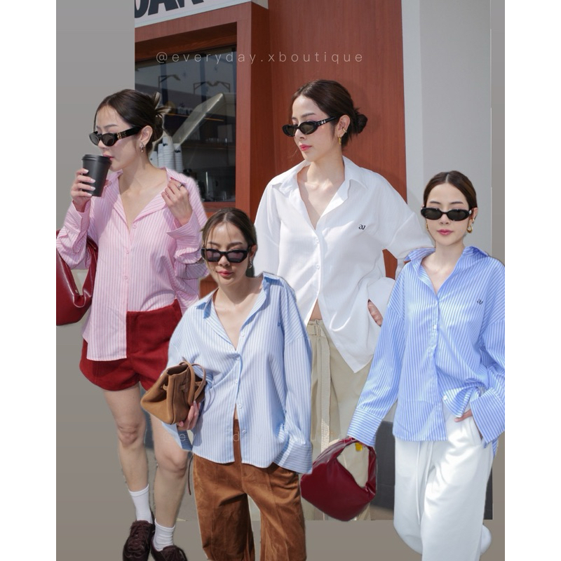 (390฿) เสื้อเชิ้ต oversize ผ้าลายทาง เกรดพรีเมี่ยมเนื้อเบา ใส่สบาย ใส่ได้หลายลุค สวยเบสิค สไตล์ old money amuse moveon