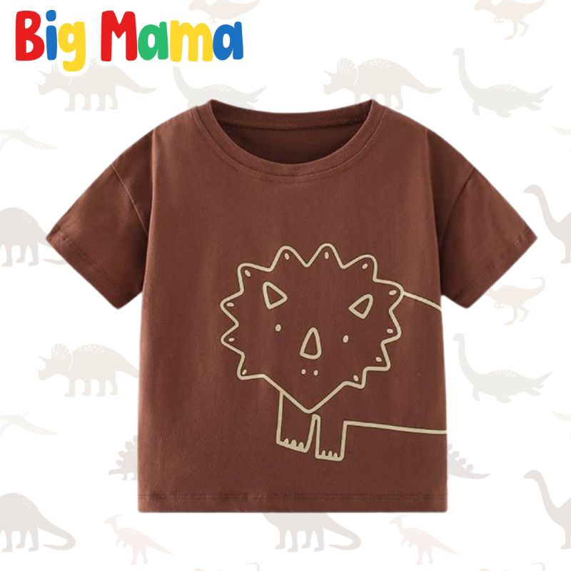 [100-150 ซม.] เสื้อยืดคอกลมสำหรับเด็กสีน้ำตาลลายไดโนเสาร์ ผ้านุ่มเนื้อดี ระบายอากาศ ใส่สบาย สินค้าตรงปก