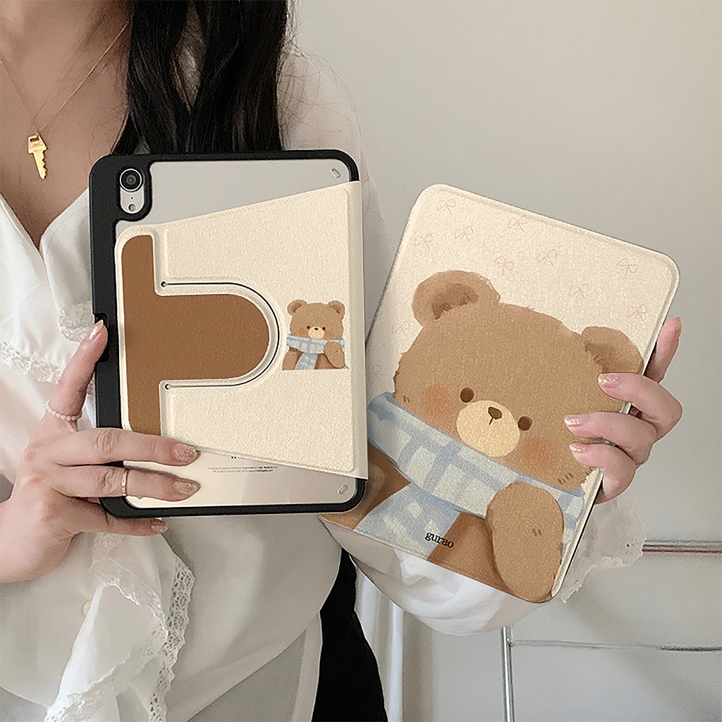 💥พร้อมส่ง💥เคส iPad Gen12 2026 Air8 11/13 Gen11 ที่ใส่ปากกา ผ้าพันคอหมี เคสiPadหมุน 360° Gen10 Air7