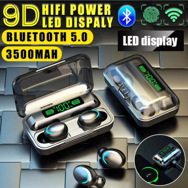 หูฟังบลูทูธ หูฟังสเตอริโอ หูฟังไร้สาย แยกเสียงซ้ายขวา TWS Wireless Earphone Bluetooth 5.1 Headset 9D HiFi Earbud รุ่น F9