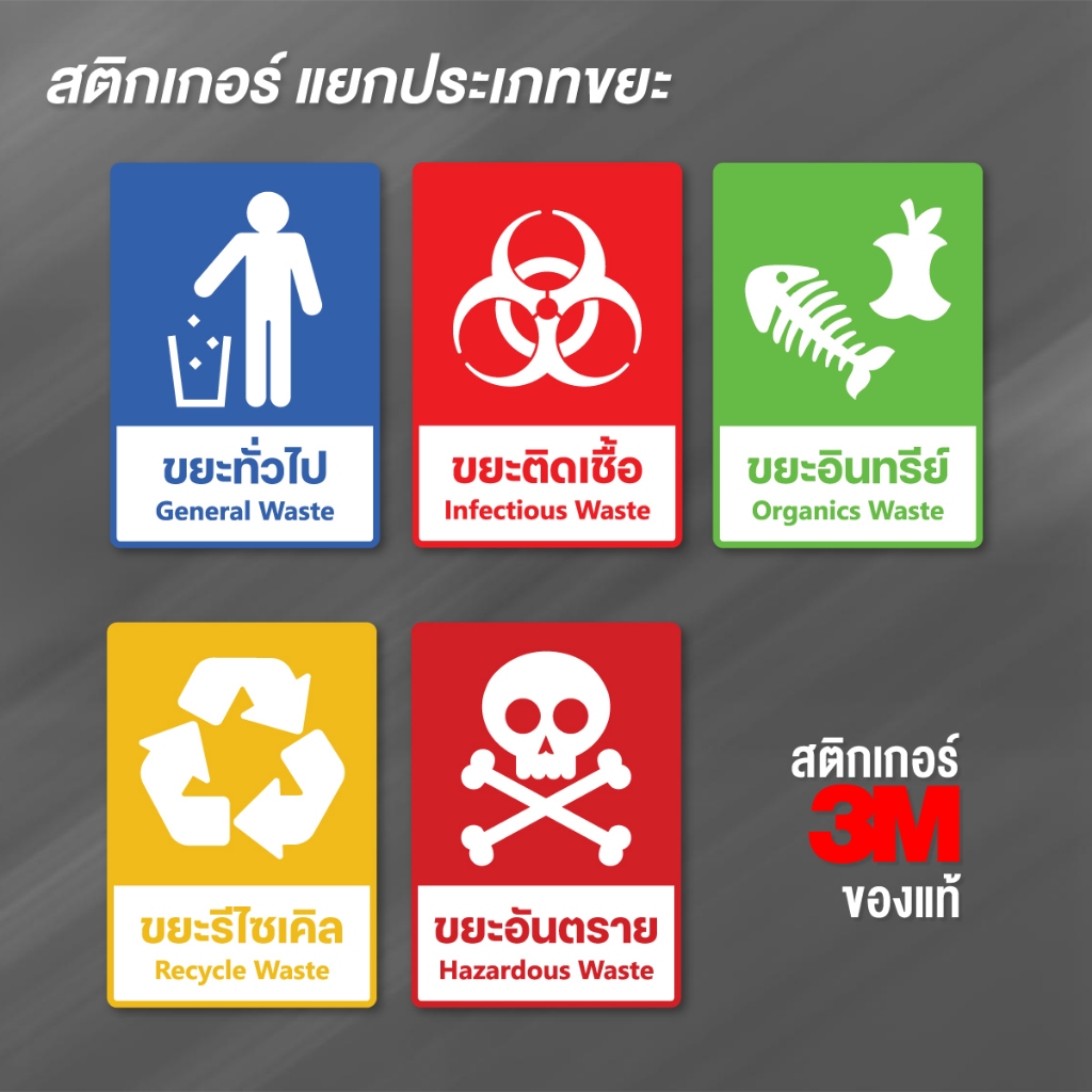 (N120) สติกเกอร์แยกประเภทขยะ ขยะทั่วไป ขยะติดเชื้อ สติกเกอร์ PVC กันน้ำ ลอกออกไม่ทิ้งคราบกาว งานพิมพ์คุณภาพสูง