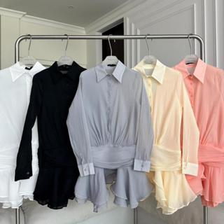 PTDS304 ชุดเดรสแขนยาวแต่งกระโปรงระบาย