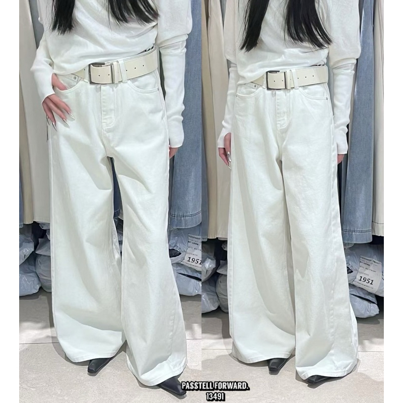 🇰🇷New🇰🇷  Korea darim wide-leg with belt jeans ยีนdarimงานสวย ขาบานยีนไม่ยืดทรงดีมาก มาพร้อมเข็มขัดให