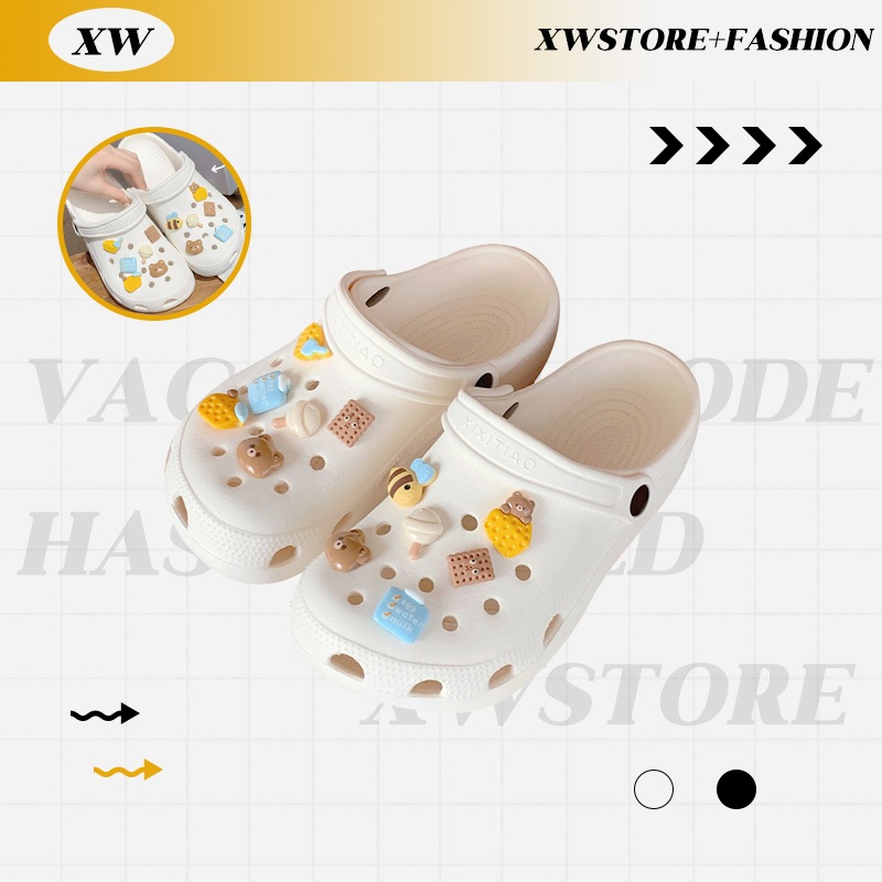 XWshopee ห้ามพลาด รองเท้าแตะแฟชั่นราคาถูก รองเท้าหัวโตรัดส้น วัสดุยางแบบนิ่ม เบา ใส่สบาย ตัวติดแถมให้ตามรูป ติดเองได้เลย