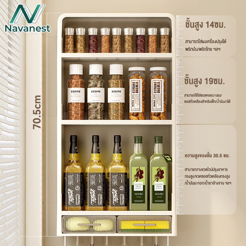 Navanest ตู้เก็บของอเนกประสงค์  ชั้นวางของติดผนัง  ห้องน้ำ  ห้องครัว  แข็งแรง  ทนทาน  ไม่หลุดง่าย  ต