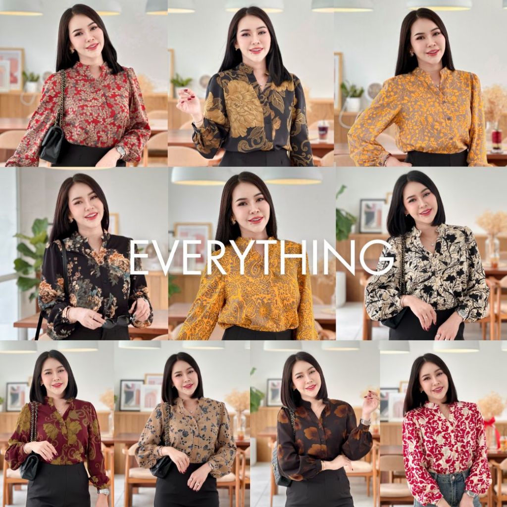 Everything2019 เสื้อทำงานผู้หญิงคอวีจีน กระดุมหน้า แขนยาว (1999)
