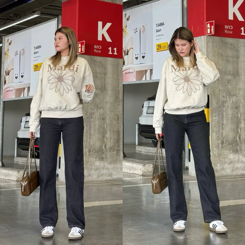 ยีนส์ Sheer | A01.4 Classy Jeans กางเกงยีนส์ทรงกระบอกกลาง สีดำฟอก