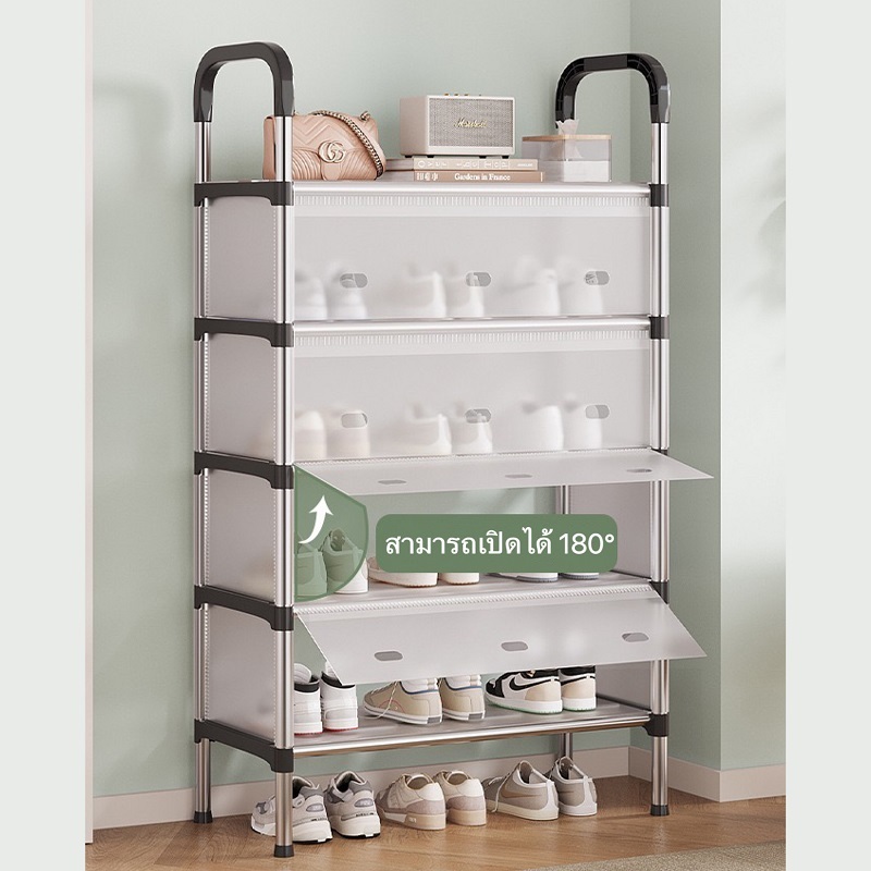 KKHOMEชั้นวางรองเท้าง่าย ชั้นวาง ชั้นรองเท้า 4/5/6 ชั้น ประตูกันฝุ่น ประกอบง่าย - รูปที่ 2