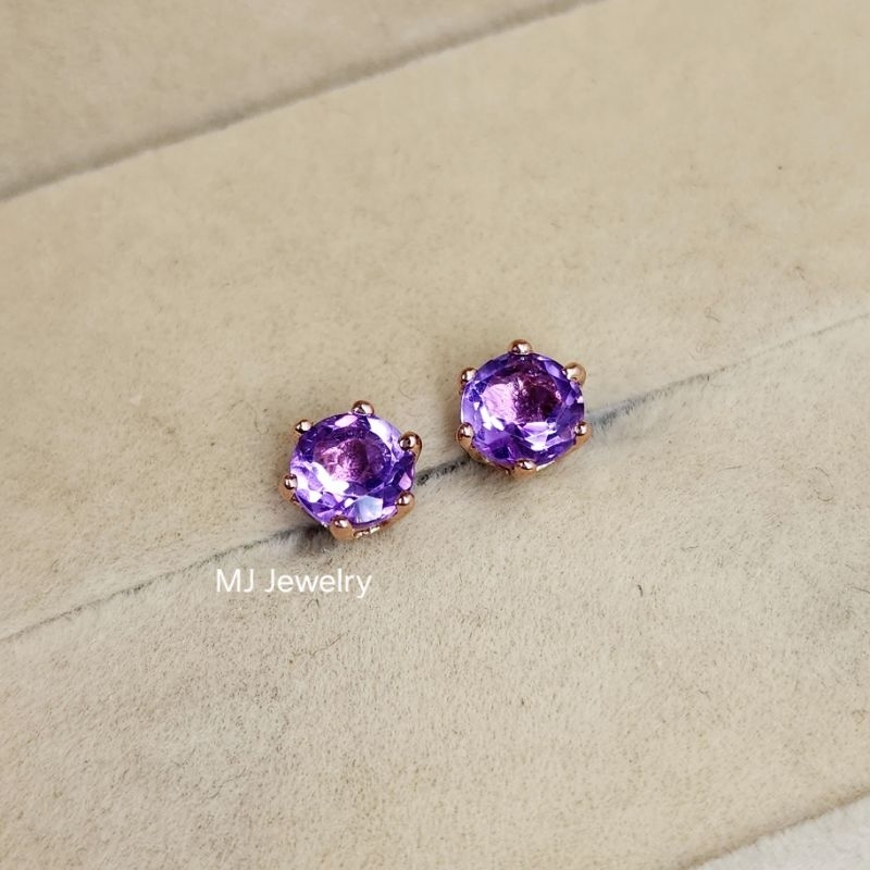 ต่างหูพลอยแท้ พลอยกลม ขนาด 5 มิล ทรง 6 เตย ต่างหูเงินแท้ 925 ไม่ผสมนิกเกิ้ลทั้งชิ้น ไม่แพ้ไม่คัน