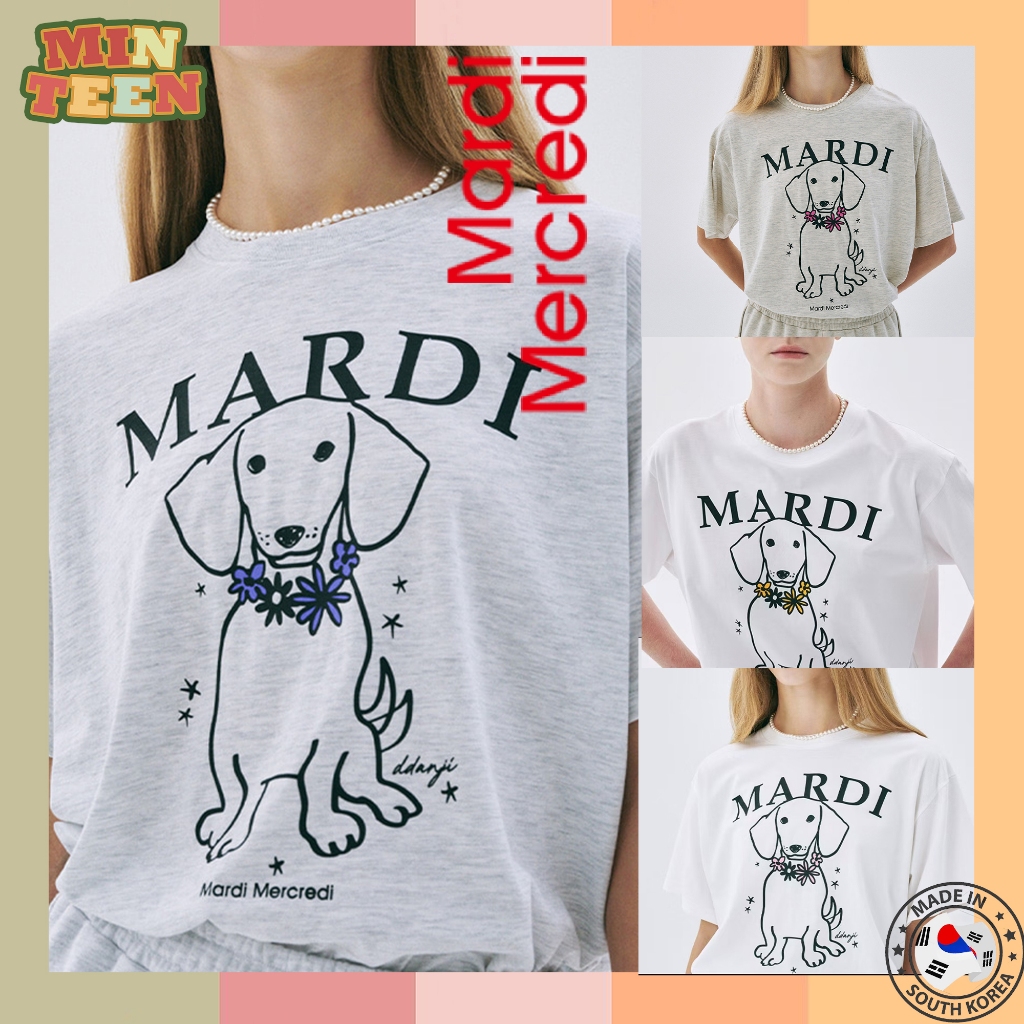 MARDI MERCREDI แท้ เสื้อยืด เสื้อ TSHIRT SWING THE TAIL DDANJI FLOWER NECKLACE_IVORY PINK