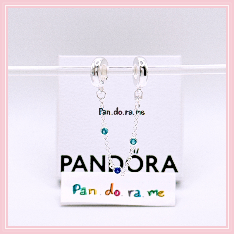 [พร้อมส่ง สินค้าแท้ ] Pandora Triple Blue Stone Safety Chain