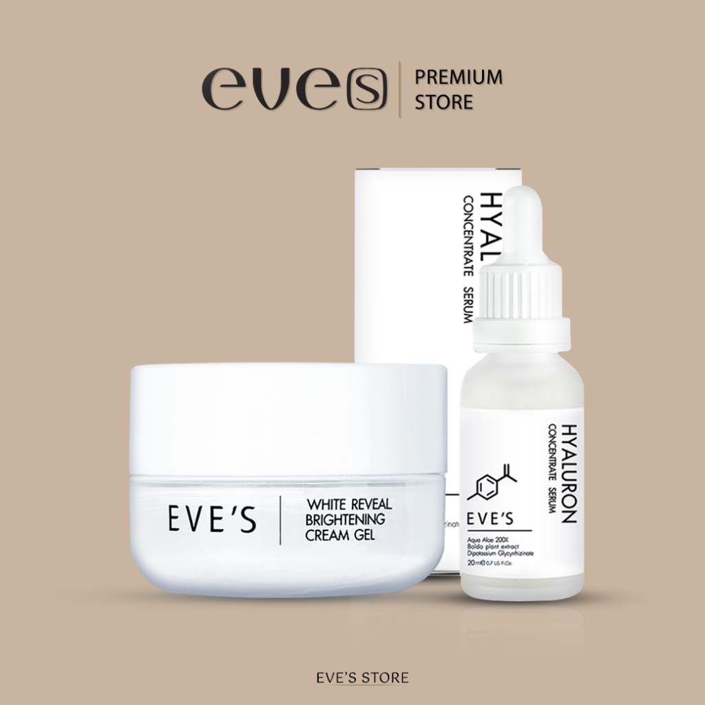 EVE'S เซตคู่ ขาวฟูเด้ง อีฟส์ ครีมบำรุงหน้าขาวใส ลดรอยสิว กระชับรูขุมขน ครีมเจล อีฟส์ + เซรั่มไฮยา อีฟส์ คนท้องใช้ได้