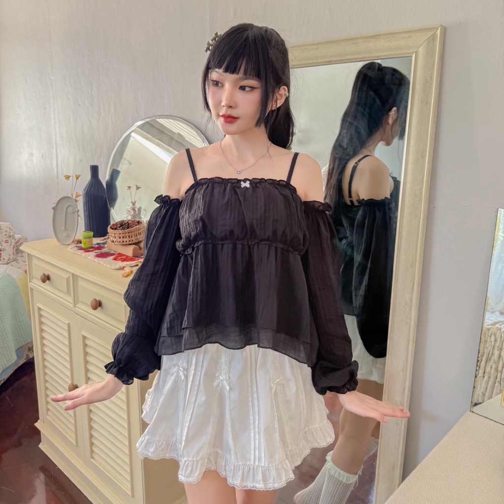 RIKA น้องไอริน เสื้อสายเดี่ยวแขนพองระบายสองชั้น