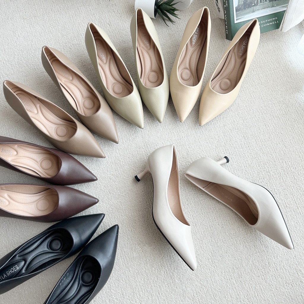 รองเท้าคัทชู ปลายแหลมHigh Heels ส้นสูง1.5นิ้ว รองเท้าkaimooksissy A68-A7 (ชมพู)