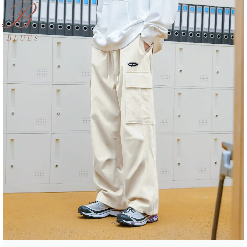 B BLUES กางเกงทำงานผู้ชายสไตล์ใหม่สุดเทรนด์ มีกระเป๋าหลายใบ แบบหลวมและขากระบอกตรง Men กางเกง คาโก้ - รูปที่ 7