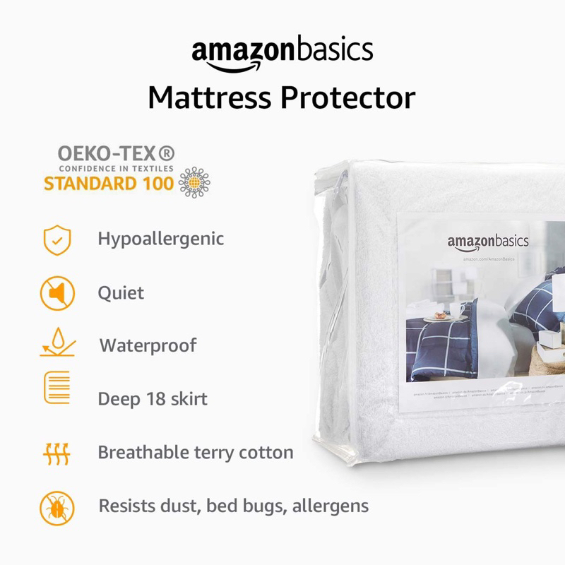Amazon Basics ผ้าปูรองกันเปื้อน ขนาด 3.5 ฟุต Fully-Encased Waterproof Mattress Cover Protector-Twin