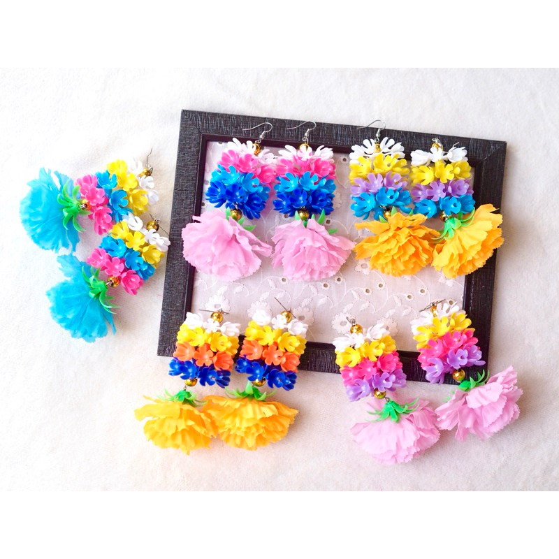 ตุ้มหูพวงมาลัยเรนโบว์ 🌈 งานแฮนด์เมด สีสันสดใส 🌼