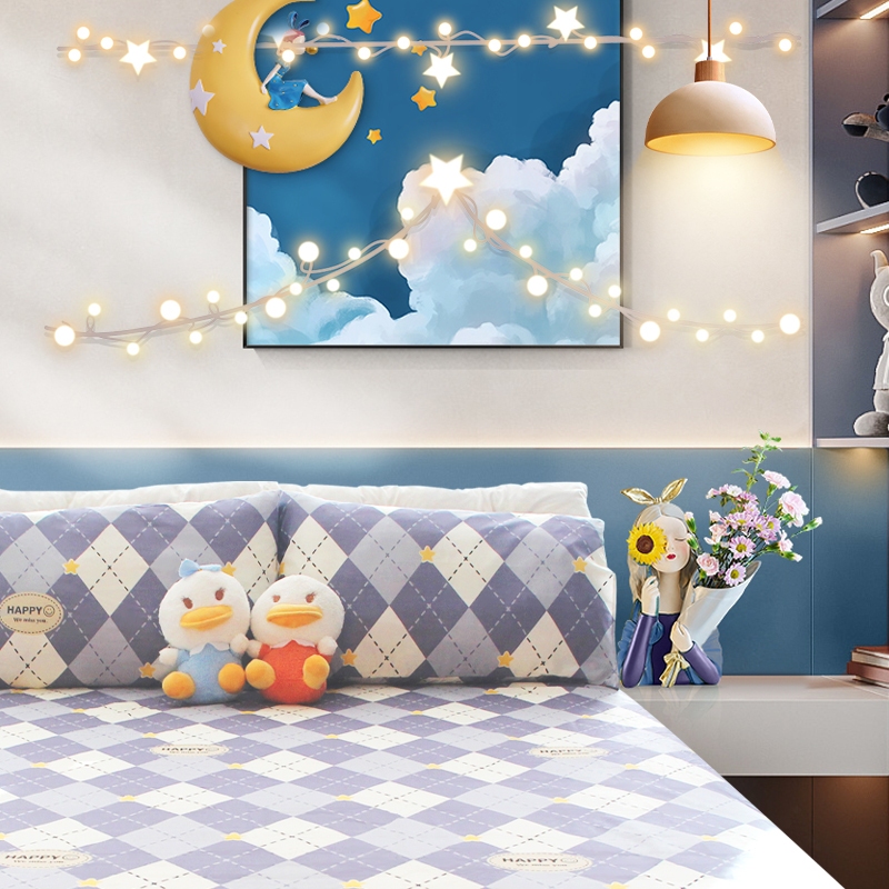 ผ้าคลุมเตียงลายสก๊อตสีฟ้าลายทางคละลายคำตอบ/น้ำซักผ้าฝ้ายวัสดุเหมาะสำหรับใส่เสื้อผ้านอน และอุปกรณ์เครื่องนอน - รูปที่ 4