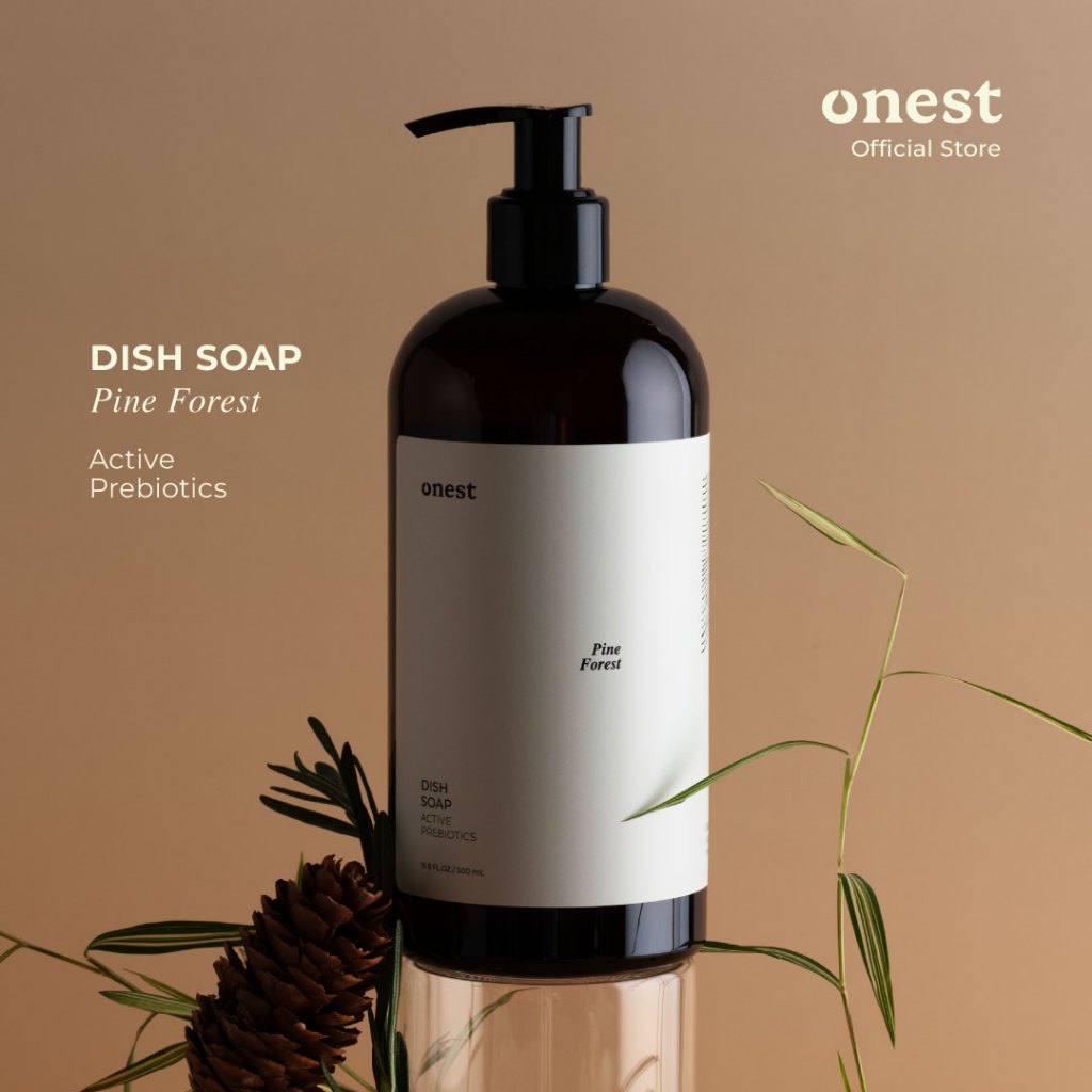 ONEST Dish soap กลิ่น Pine Forest น้ำยาล้างจาน กลิ่นป่าสน สูตร Active Prebiotics ธรรมชาติ สูตรอ่อนโยน 500 ML