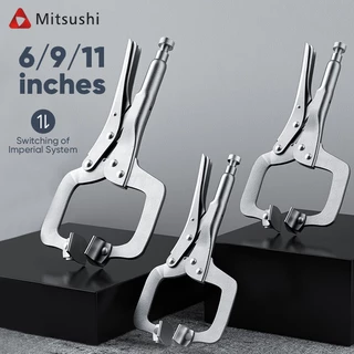 Mitsushi คีมรูปตัว C คีมล็อกC 34/42/52 คีมหนีบประหยัดแรง คีมอเนกประสงค์มิตซูชิ ปากกลม ใบมีดแบน ปากตรง คีมหนีบเร็ว