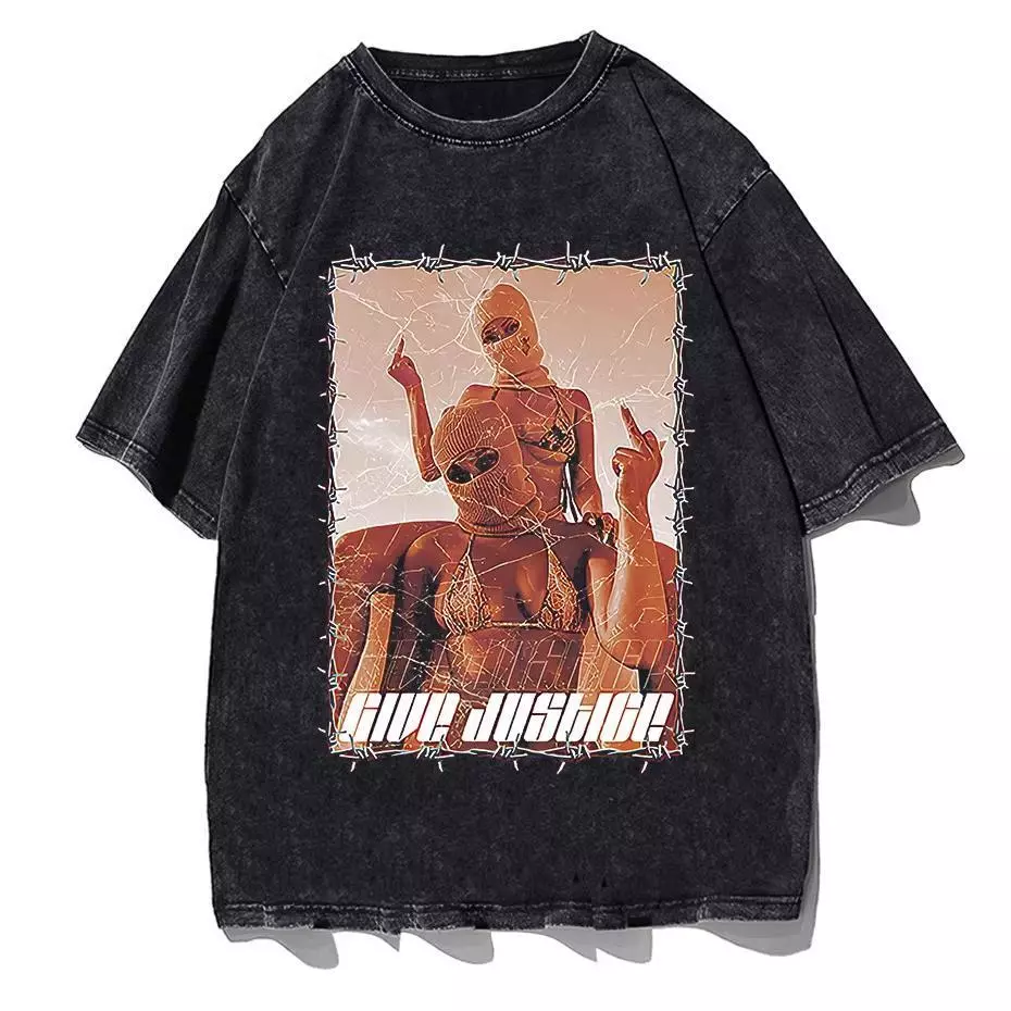 เสื้อฟอกวินเทจผู้ชายเท่ๆ oversize ผ้าฝ้าย 100%เสื้อผ้าแฟชั่นสไตล์เกาหลี สไตล์ฮิปฮอป เสื้อยืดคู่กับแฟนไซร์ใหญ่ชายหญิง thumbnail 5